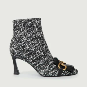 STIVALETTO IN TWEED NERO CON MORSETTO
