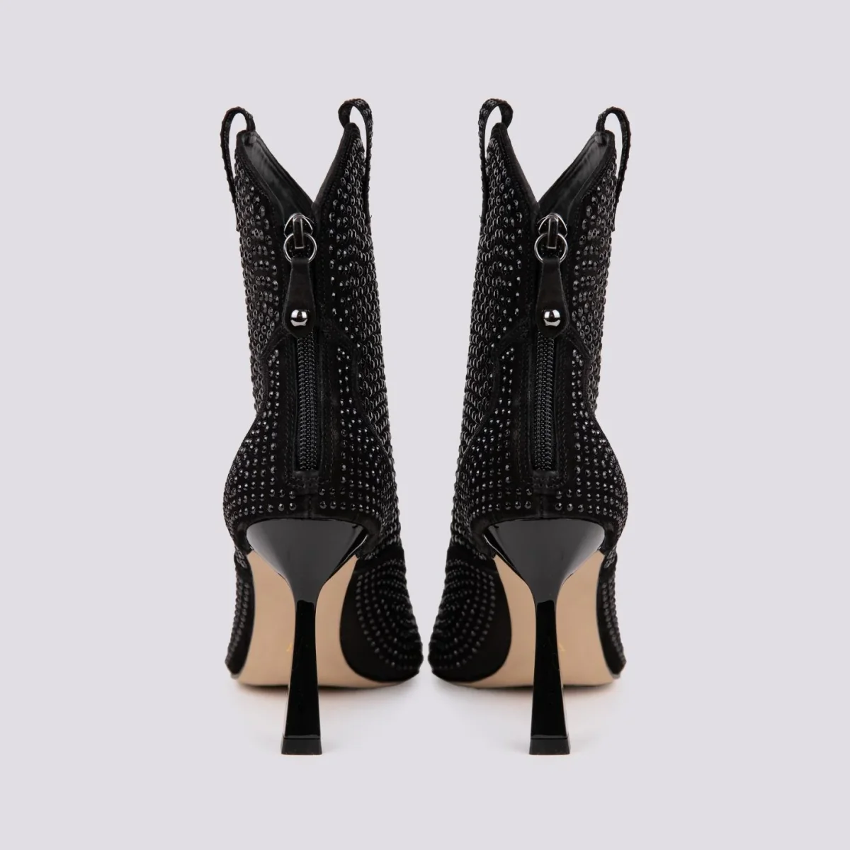 STIVALETTO TEXANO CON APPLICAZIONI STRASS E TACCO A ROCCHETTO NERO - immagine 4