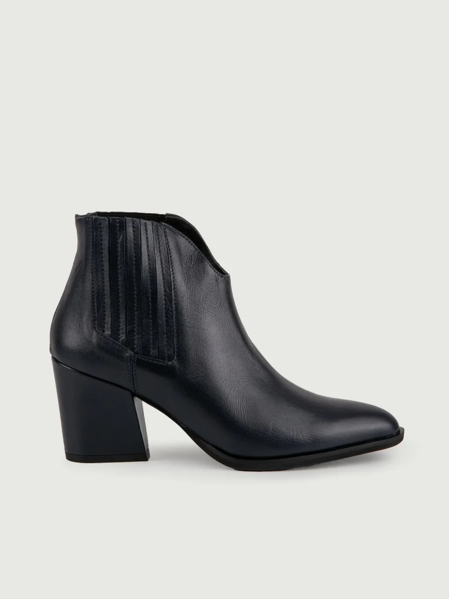 STIVALETTO TEXANO IN PELLE BLU CON SCOLLO