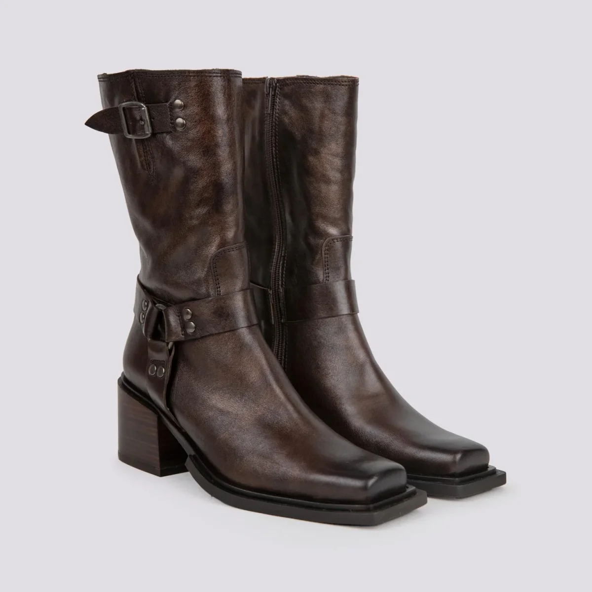 STIVALETTO TEXANO IN PELLE LAMINATA MARRONE - immagine 3