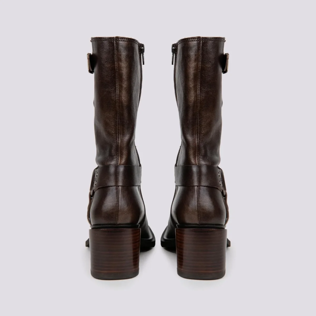 STIVALETTO TEXANO IN PELLE LAMINATA MARRONE - immagine 4