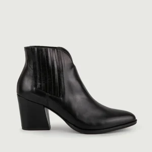 STIVALETTO TEXANO IN PELLE NERA CON SCOLLO