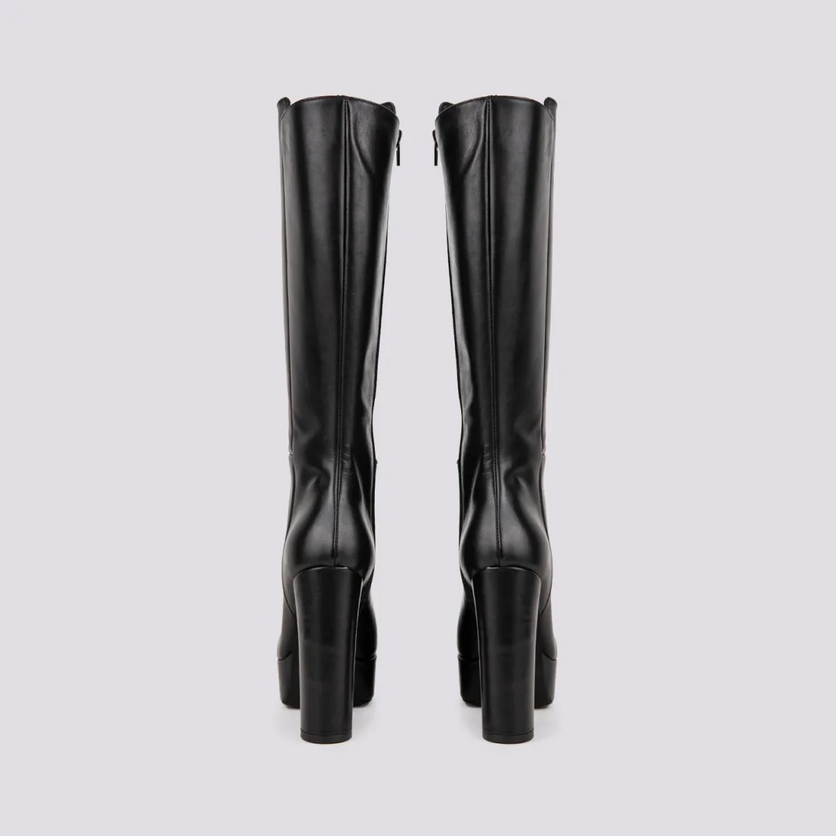 STIVALE ALTO CON PLATEAU FRONTALE IN PELLE NERA - immagine 4