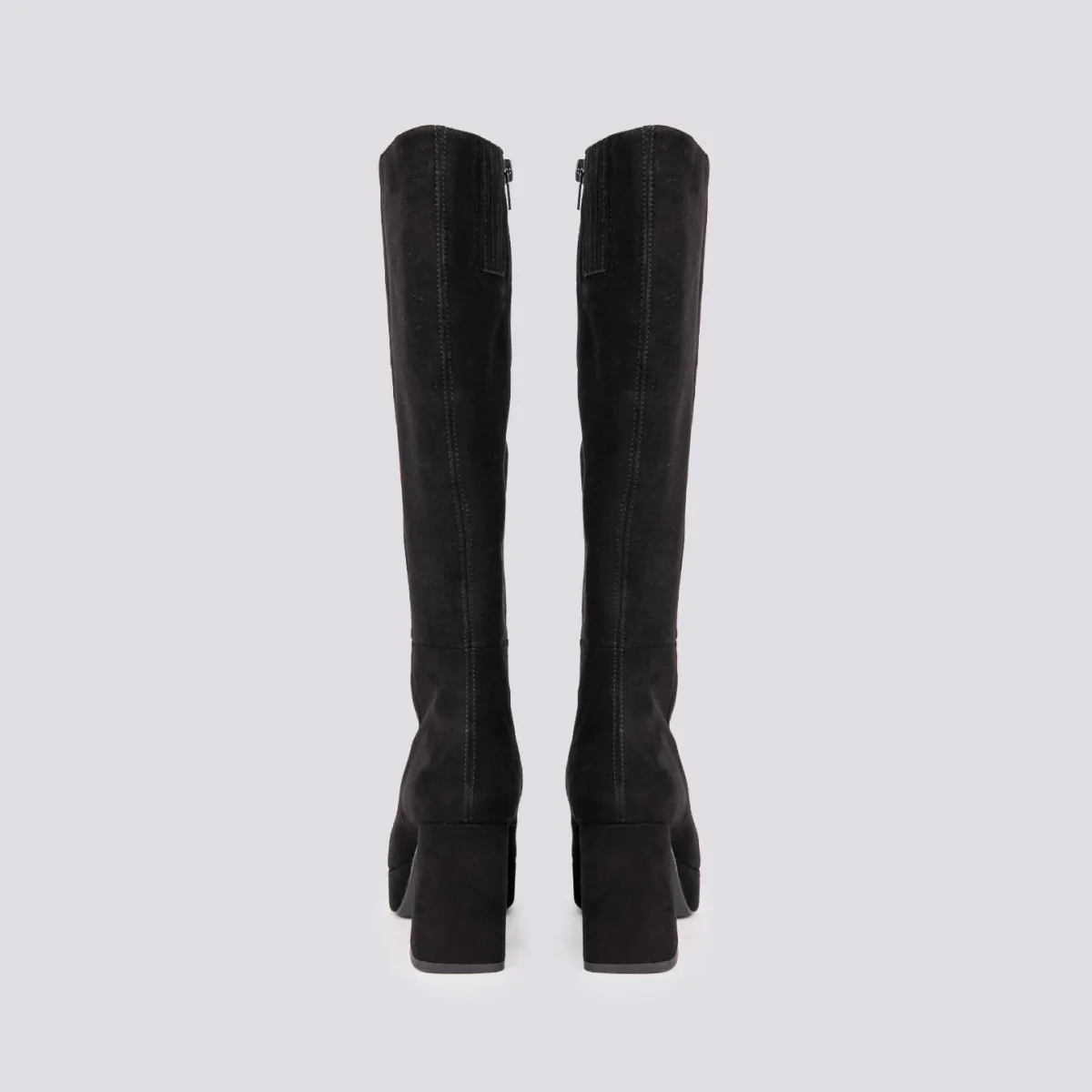 STIVALE ALTO IN CAMOSCIO NERO CON TACCO SPESSO E PLATEAU - immagine 4