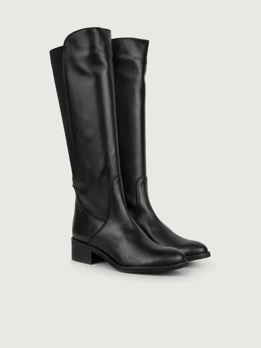 STIVALE ALTO IN PELLE NERA CON ELASTICO - immagine 3