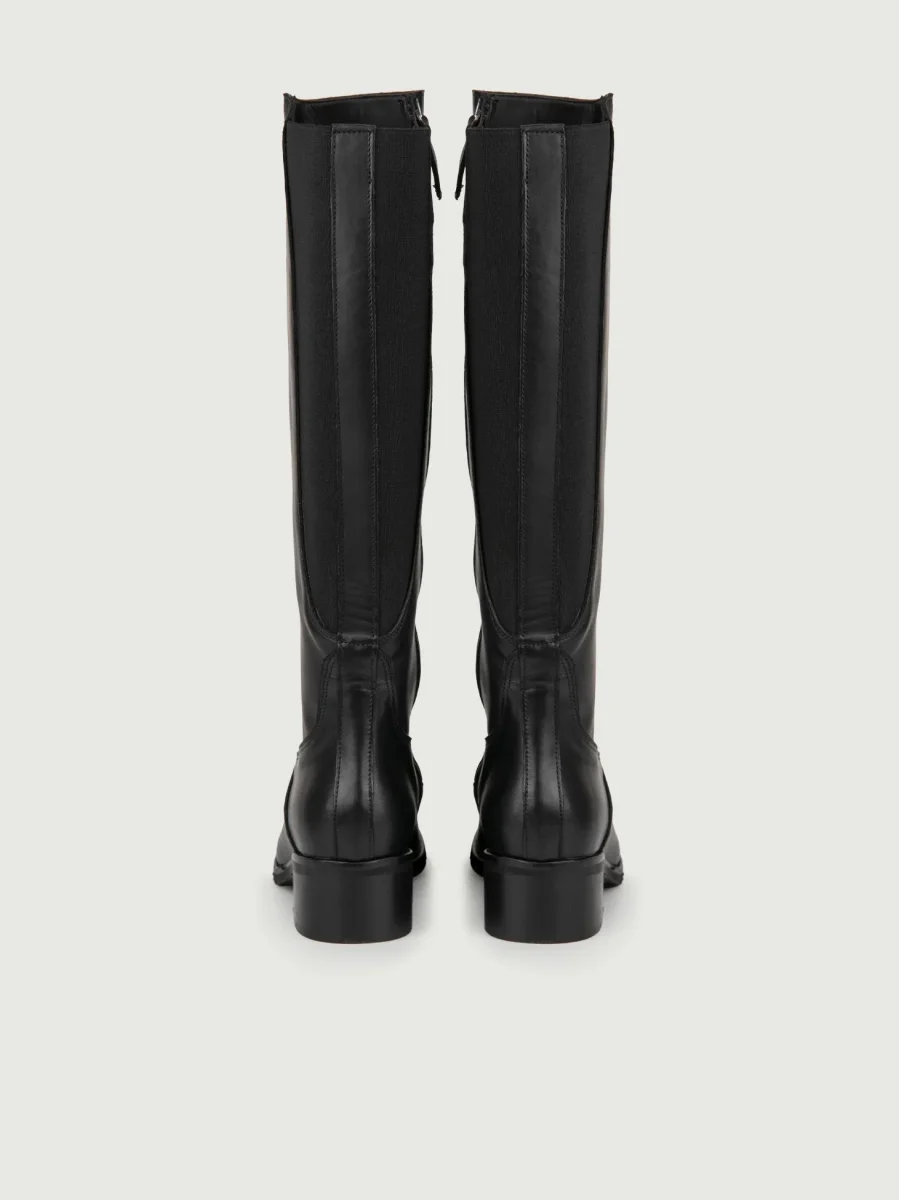 STIVALE ALTO IN PELLE NERA CON ELASTICO - immagine 4