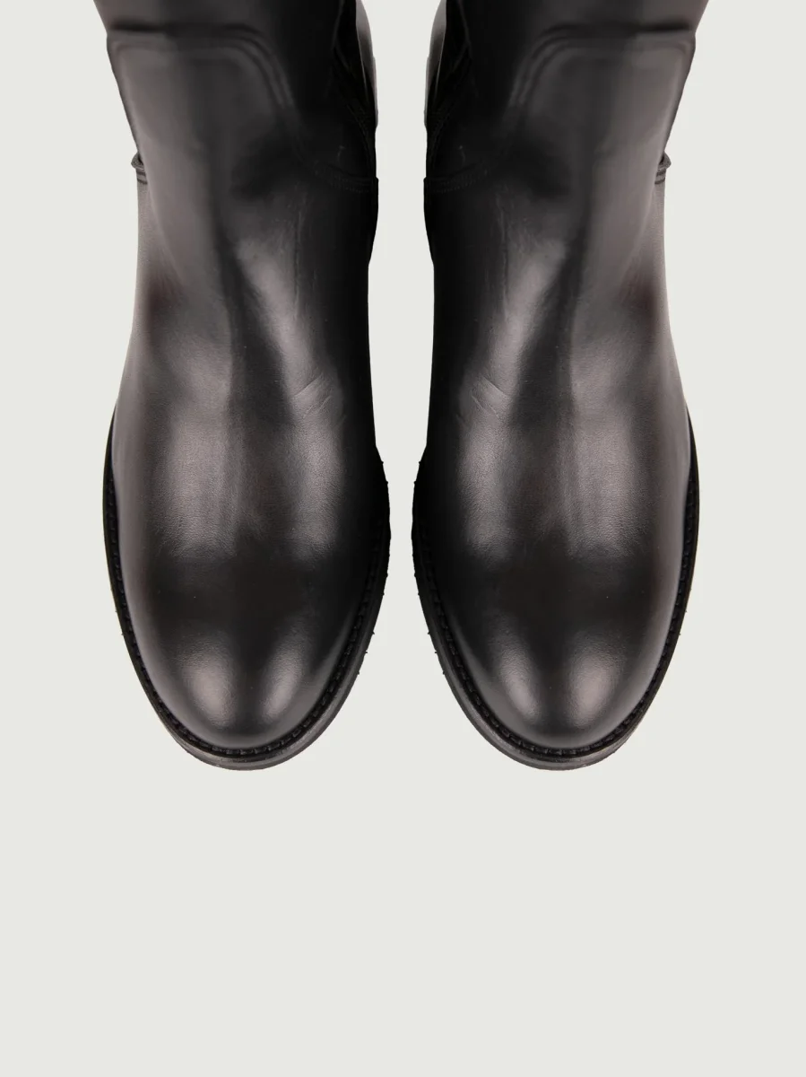 STIVALE ALTO IN PELLE NERA CON ELASTICO - immagine 5