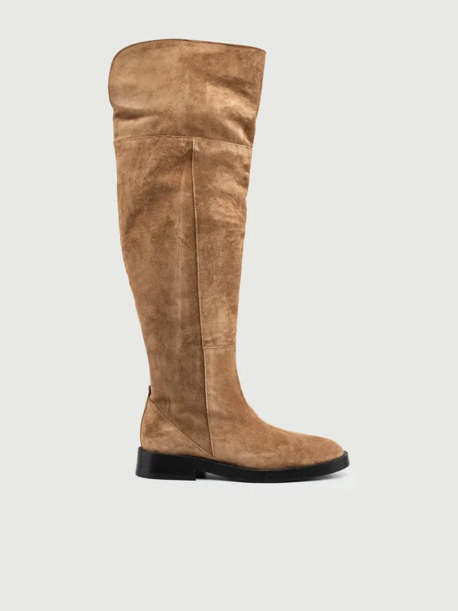 STIVALE ALTO IN PELLE SCAMOSCIATA CUOIO