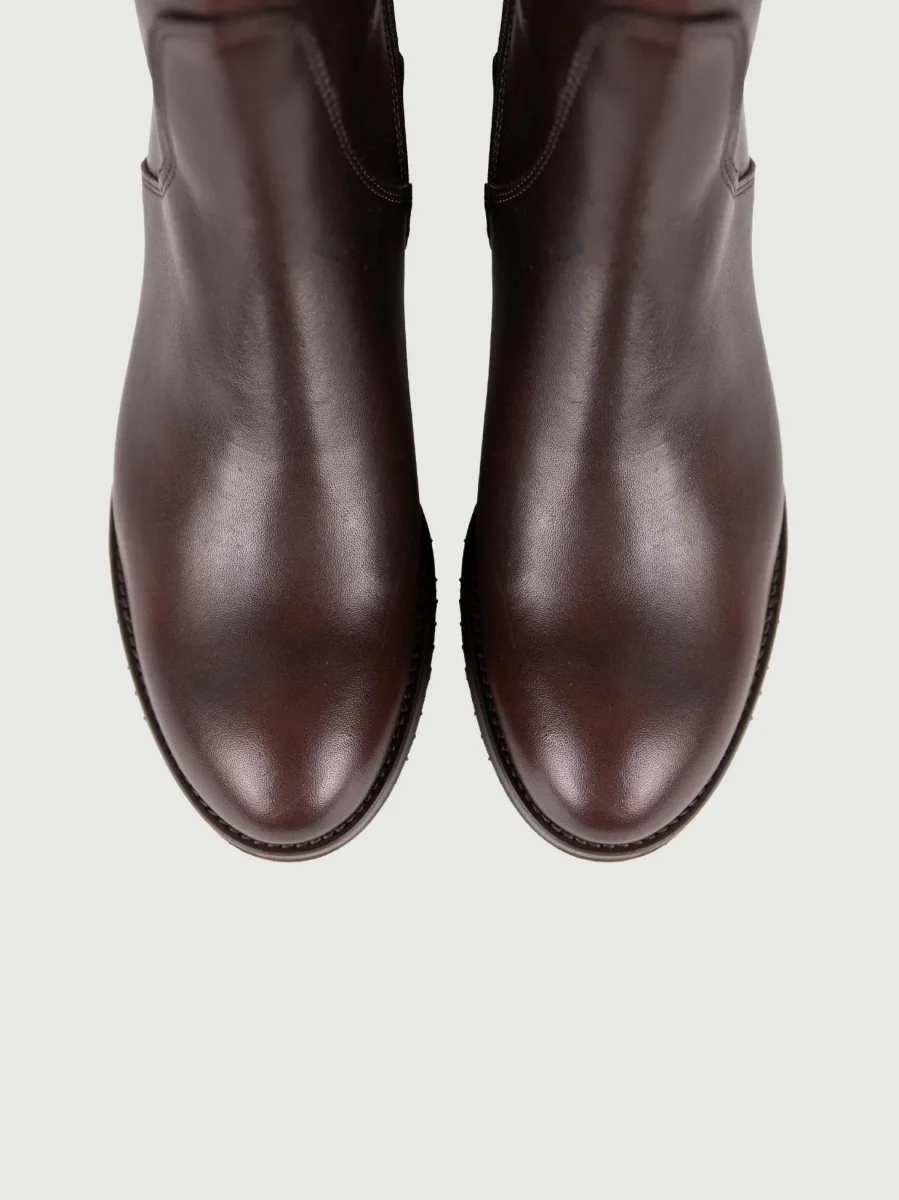 STIVALE ALTO IN PELLE TESTA MORO CON ELASTICO - immagine 5