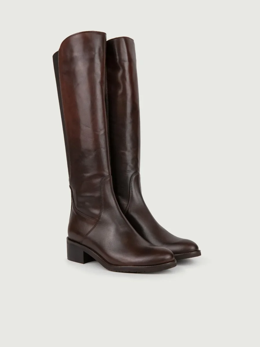 STIVALE ALTO IN PELLE TESTA MORO CON ELASTICO - immagine 3