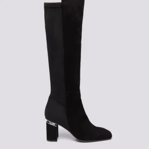 STIVALE IN CAMOSCIO PUNTA SQUADRATA CON TACCO