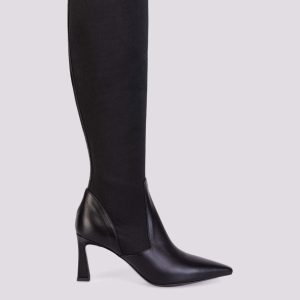 STIVALE IN PELLE E TESSUTO ELASTICIZZATO