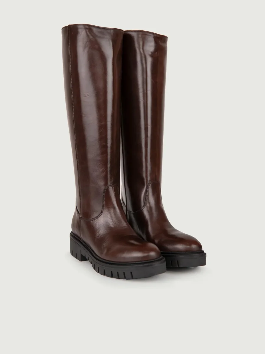 STIVALE IN PELLE MARRONE CON MAXI PARA - immagine 3