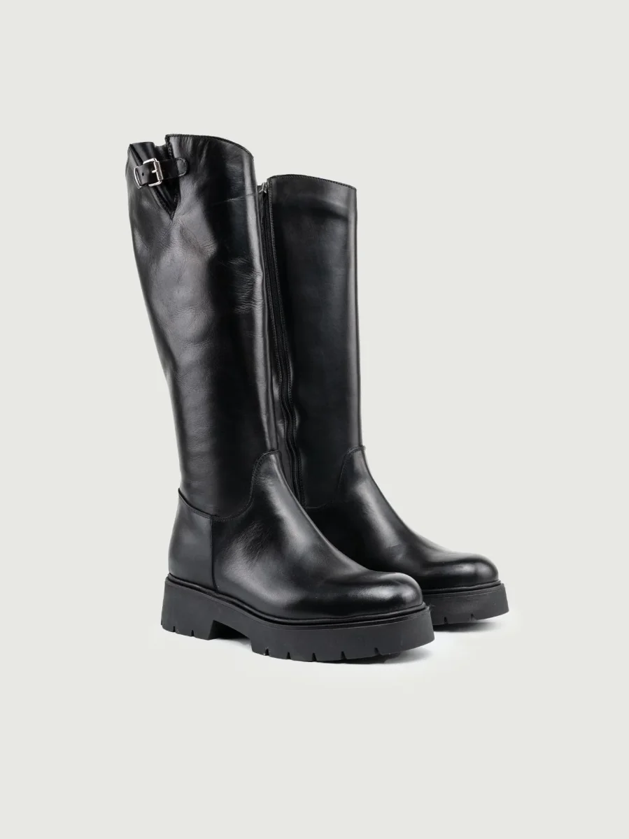 STIVALE IN PELLE NERO CON INSERTO CINTURINO - immagine 3