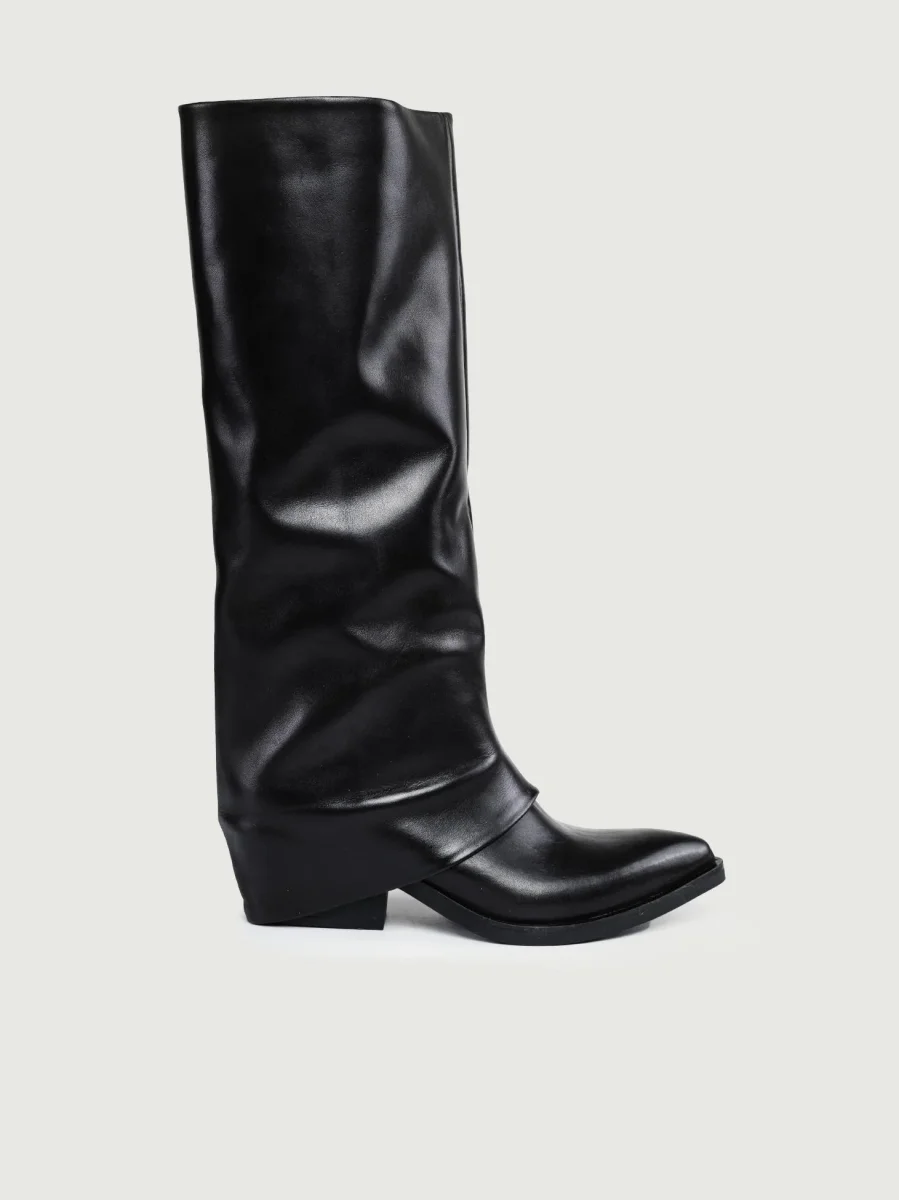 STIVALE IN PELLE NERO CON MAXI RISVOLTO