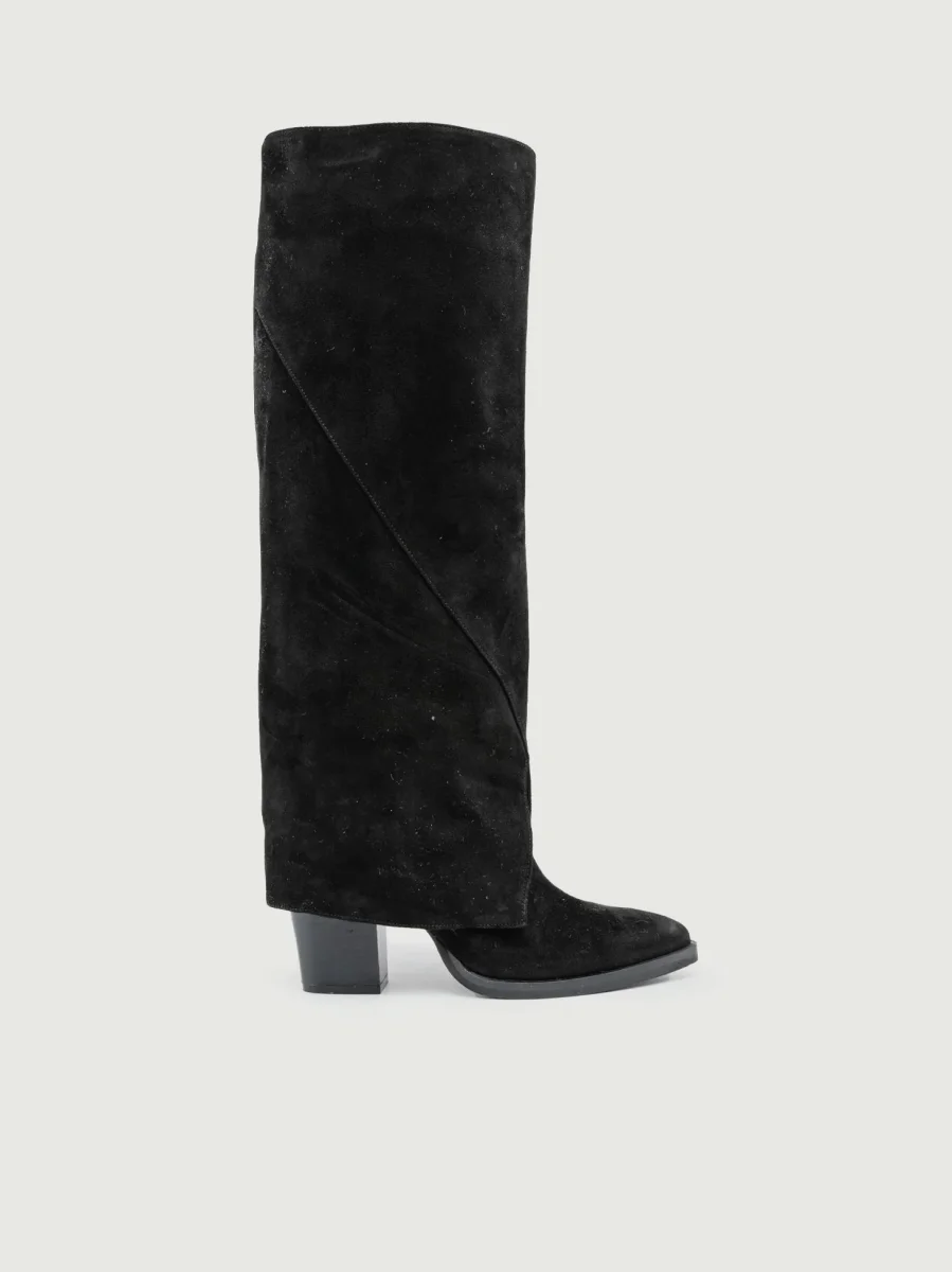 STIVALE IN PELLE SCAMOSCIATA NERA CON MAXI RISVOLTO