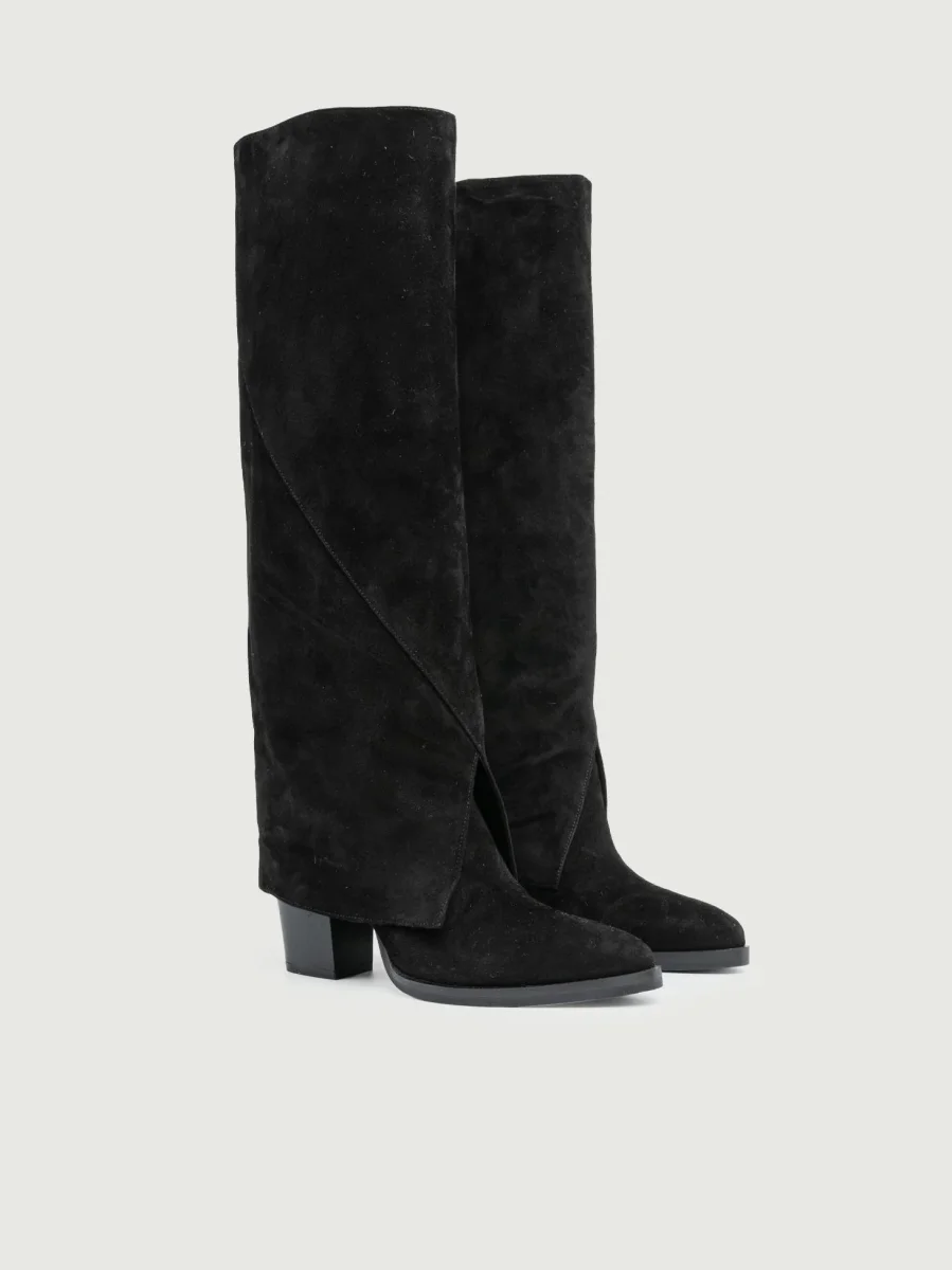STIVALE IN PELLE SCAMOSCIATA NERA CON MAXI RISVOLTO - immagine 3