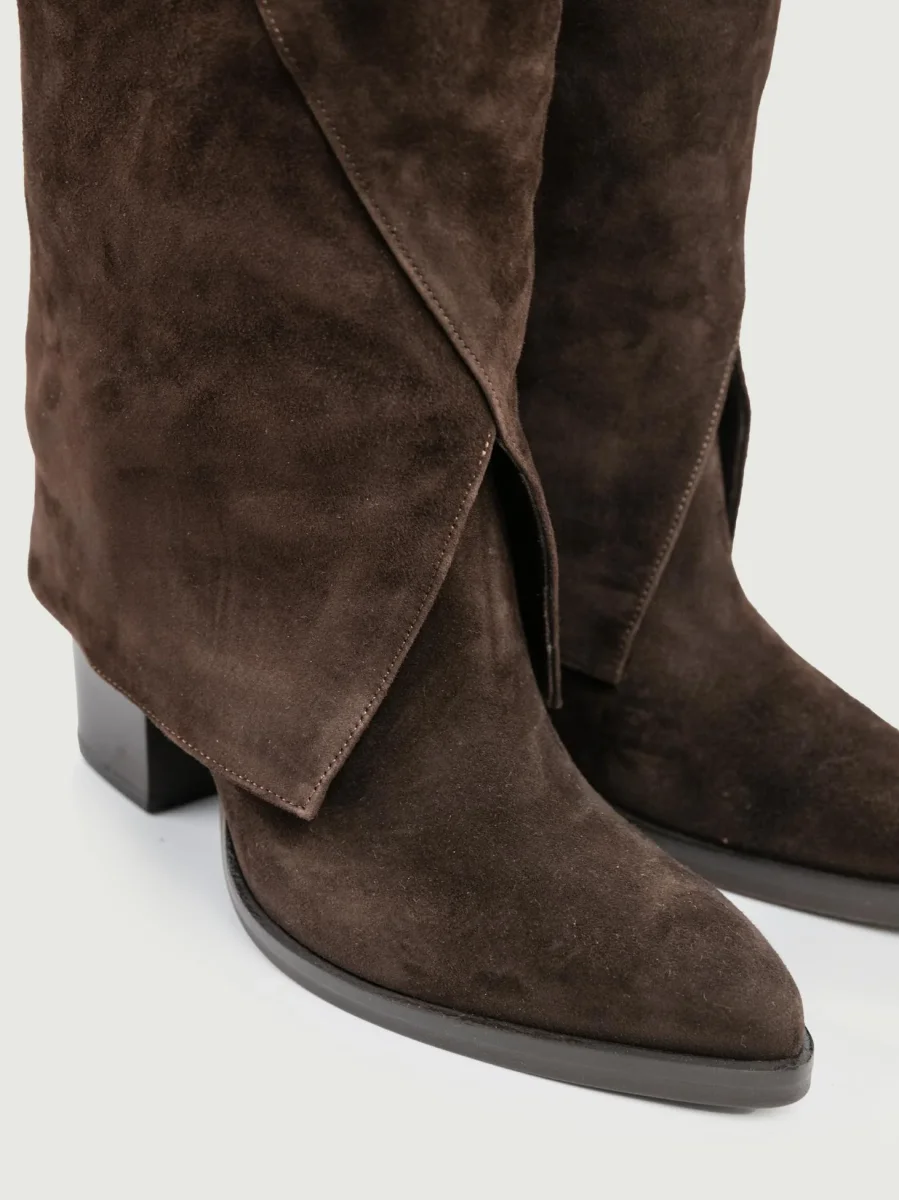 STIVALE IN PELLE SCAMOSCIATA TESTA MORO CON MAXI RISVOLTO - immagine 6