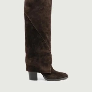 STIVALE IN PELLE SCAMOSCIATA TESTA MORO CON MAXI RISVOLTO