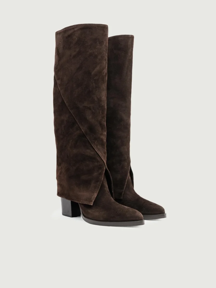 STIVALE IN PELLE SCAMOSCIATA TESTA MORO CON MAXI RISVOLTO - immagine 3