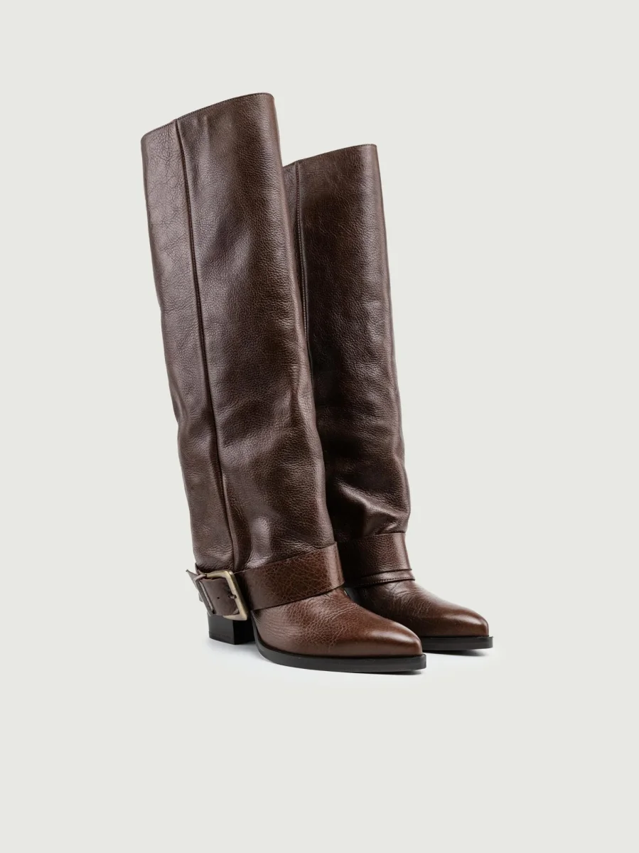 STIVALE IN PELLE TESTA MORO CON MAXI RISVOLTO - immagine 3