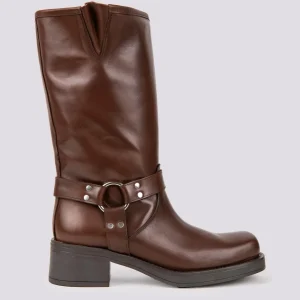 STIVALE TEXANO CON GHETTA E PUNTA SQUADRATA IN PELLE MARRONE