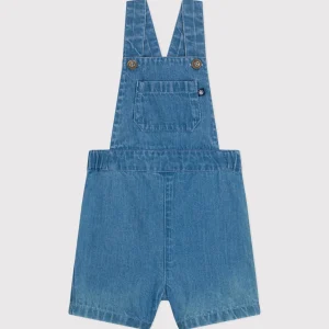 Salopette corta bebè in denim leggero