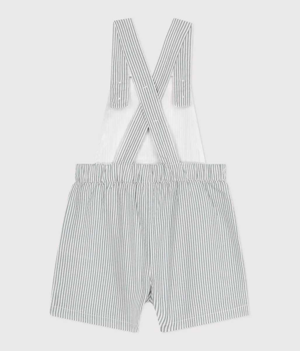 Salopette corta in cotone a righe neonato - immagine 4