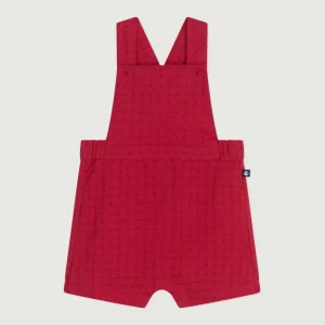 Salopette corta in cotone con sangallo neonato