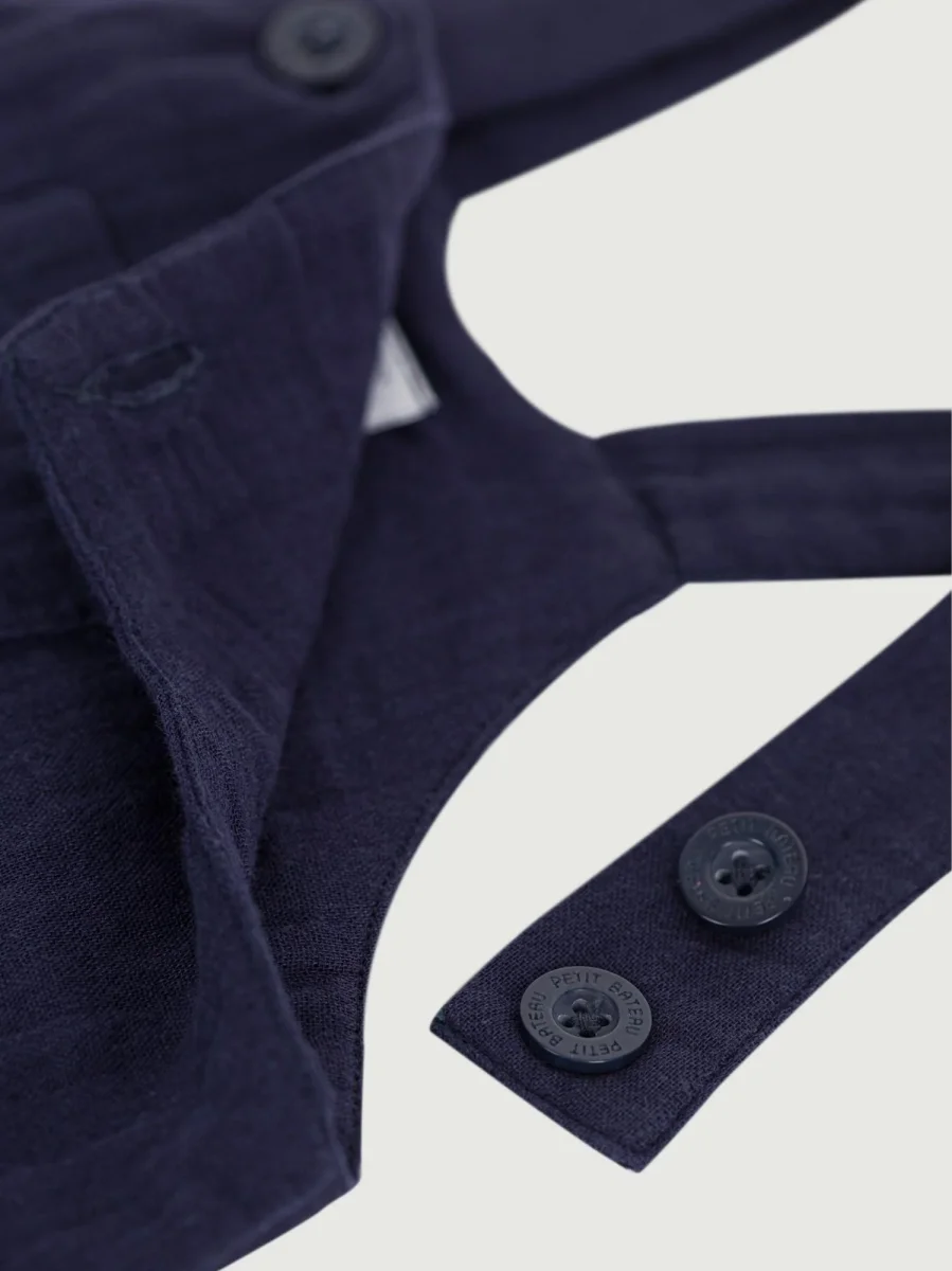 Salopette corta in garza di cotone blu - immagine 5