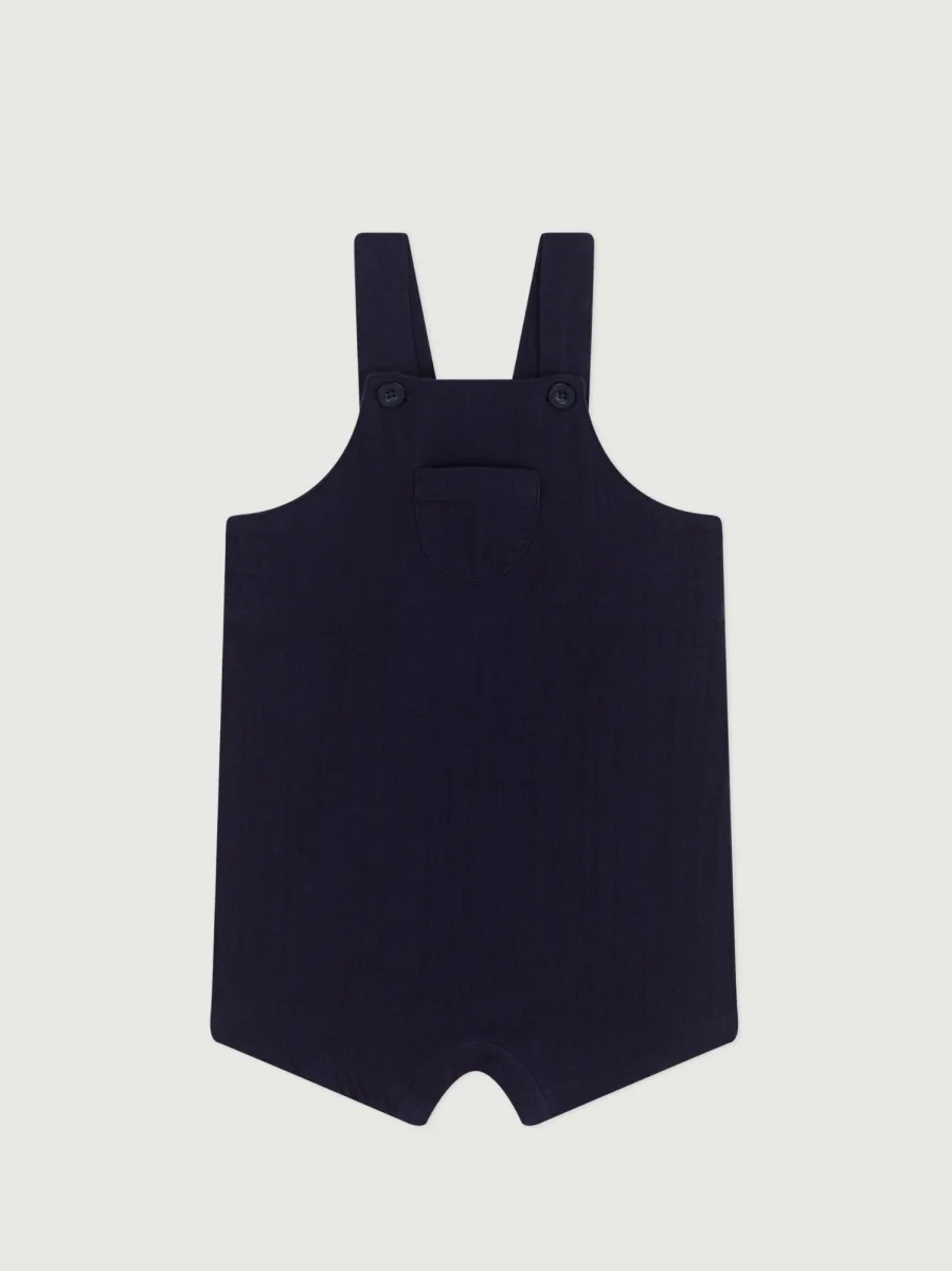 Salopette corta in garza di cotone blu