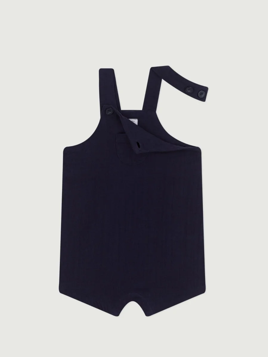 Salopette corta in garza di cotone blu - immagine 3