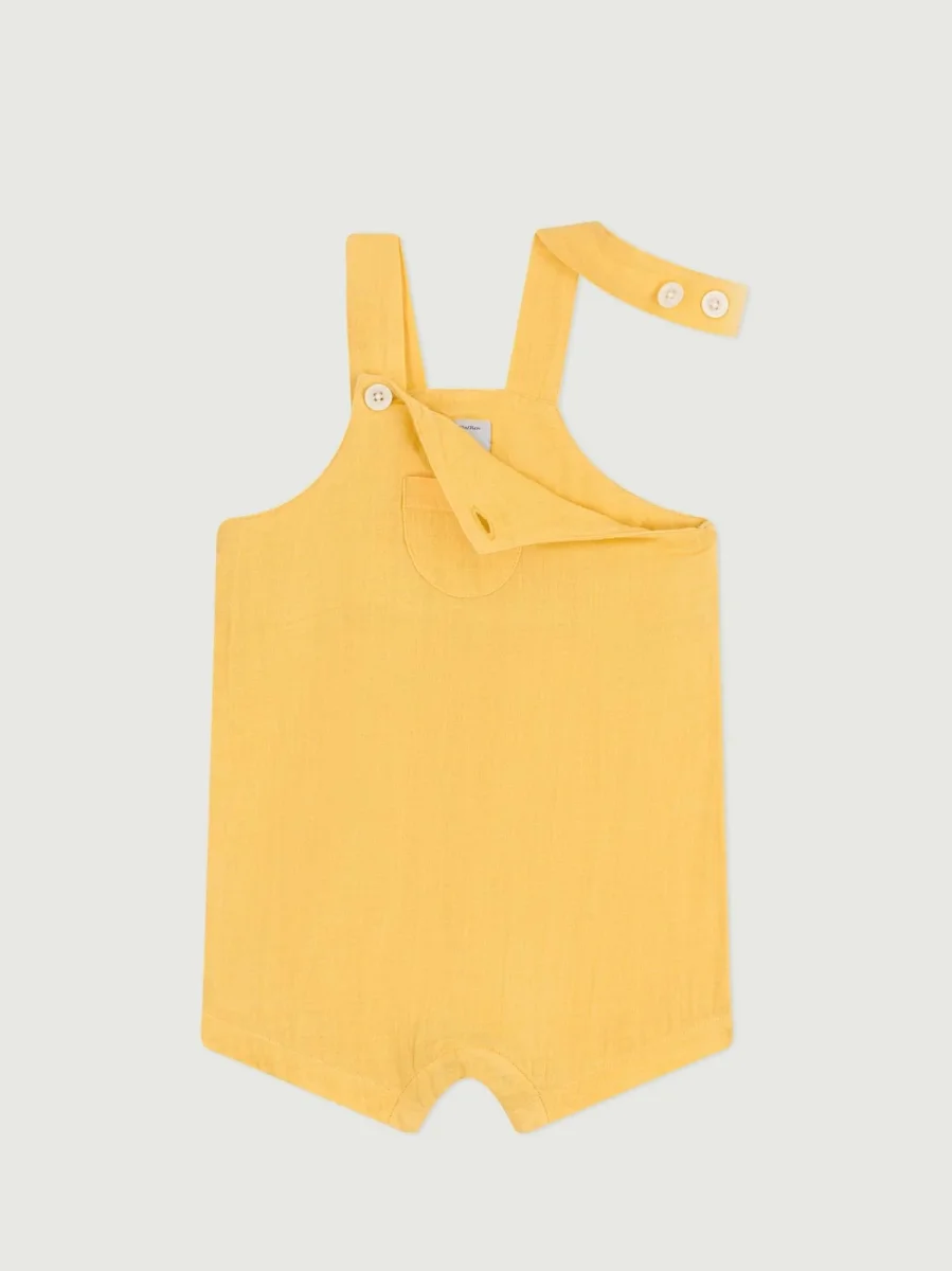 Salopette corta in garza di cotone gialla - immagine 3