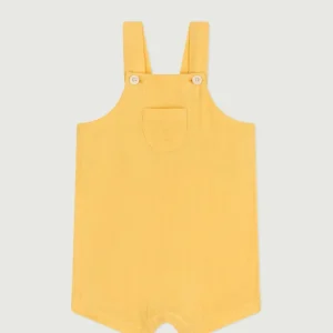 Salopette corta in garza di cotone gialla