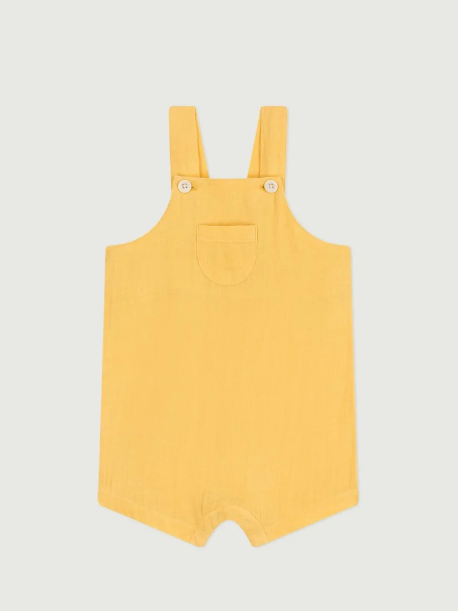 Salopette corta in garza di cotone gialla