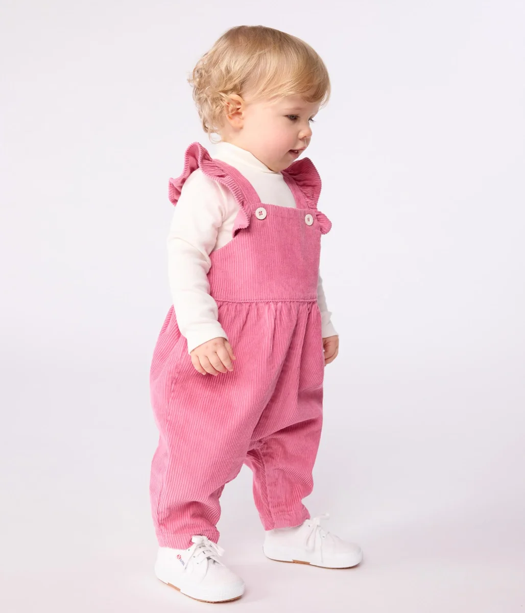 Salopette lunga in velluto a coste e con volant bebé - immagine 3