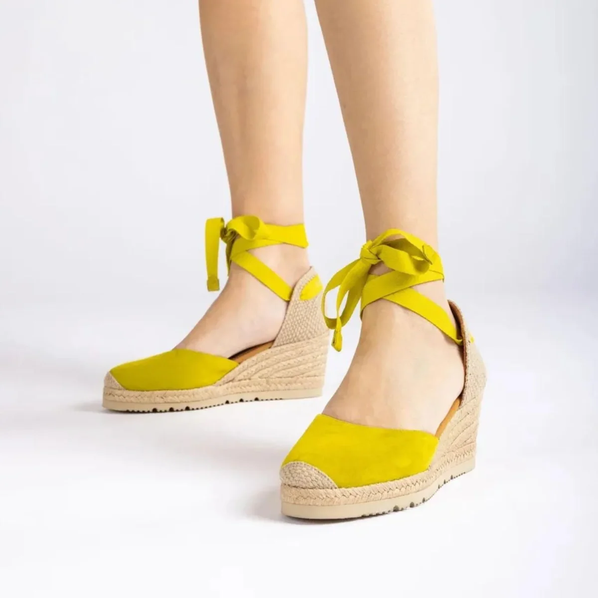Sandali espadrillas con zeppa color kiwi - immagine 3