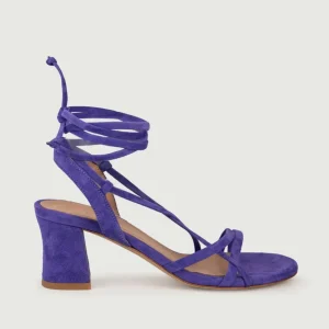 Sandalo con tacco in camoscio viola