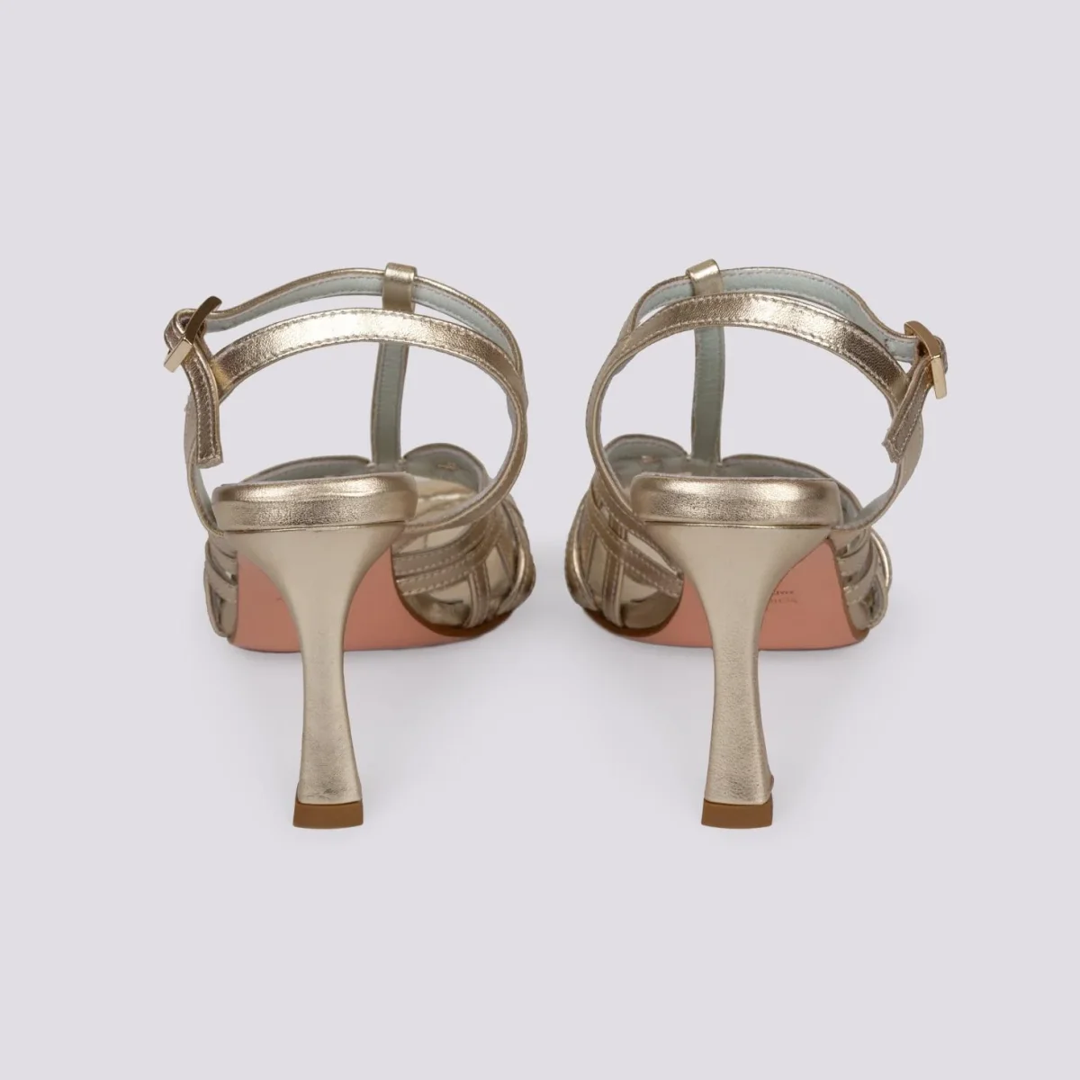 Sandalo con tacco rocchetto platino laminato - immagine 4