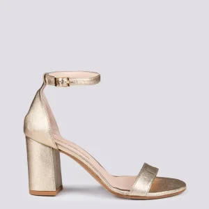 Sandalo con tacco spesso in pelle laminata oro