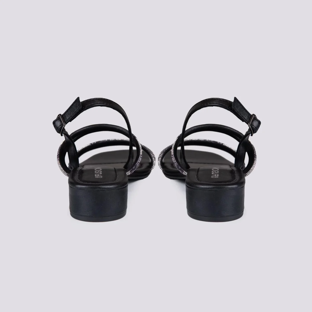 Sandalo gioiello in pelle nera con listini e strass - immagine 5