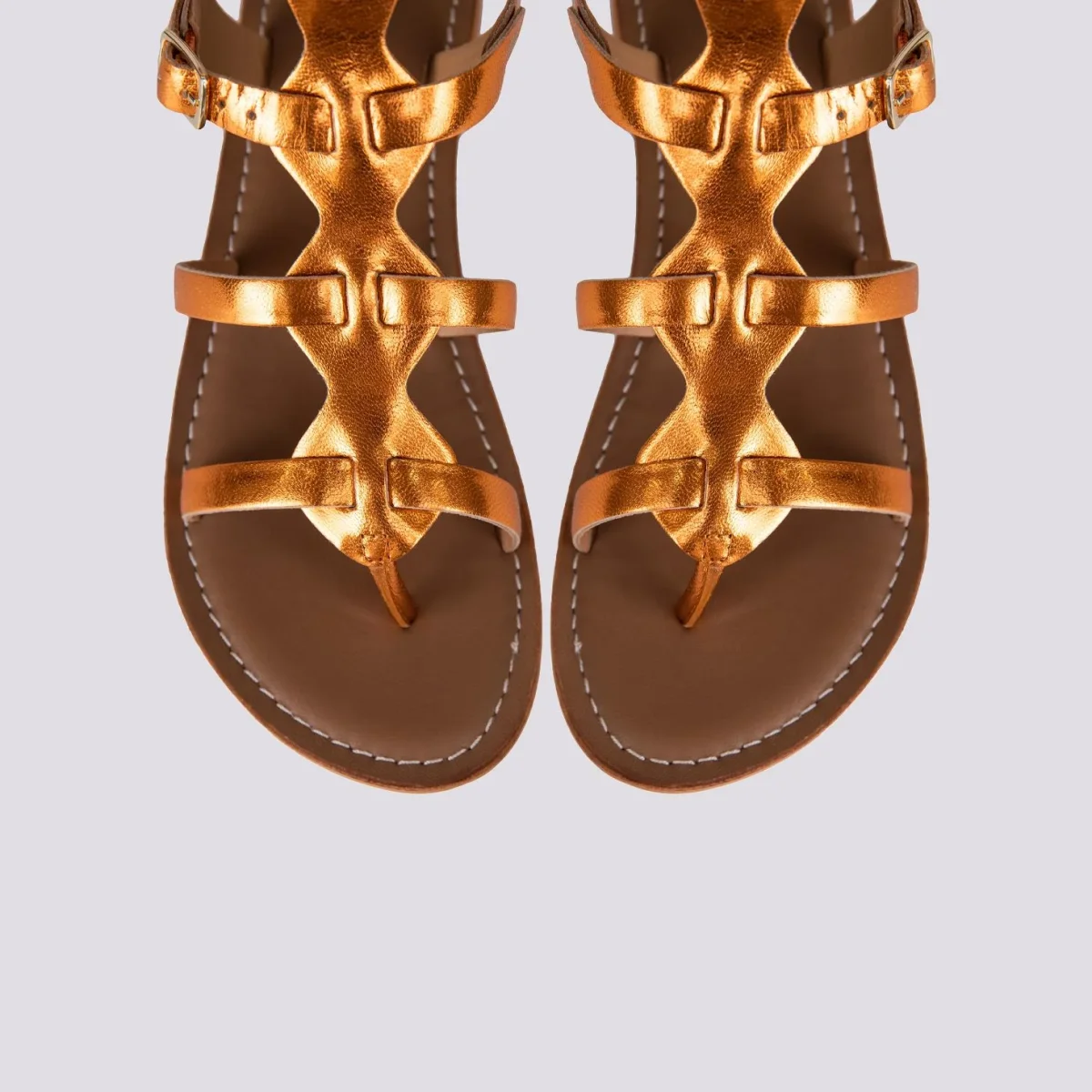 Sandalo gladiator in pelle laminata arancio - immagine 4