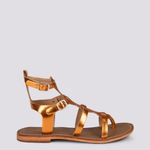 Sandalo gladiator in pelle laminata arancio