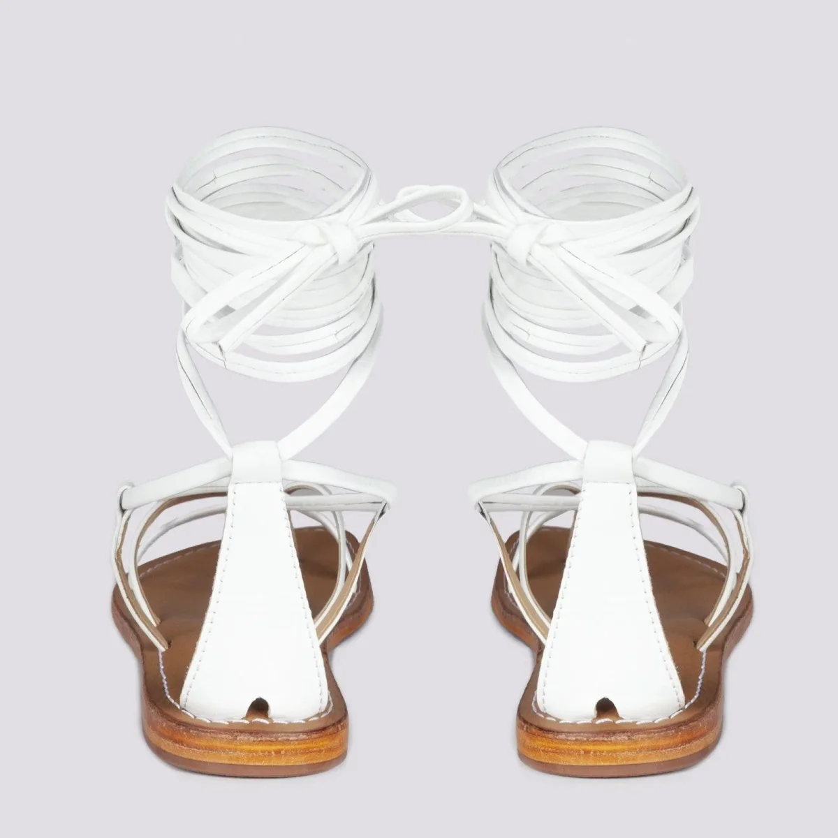 Sandalo in pelle bianca con lacci modello schiava - immagine 5