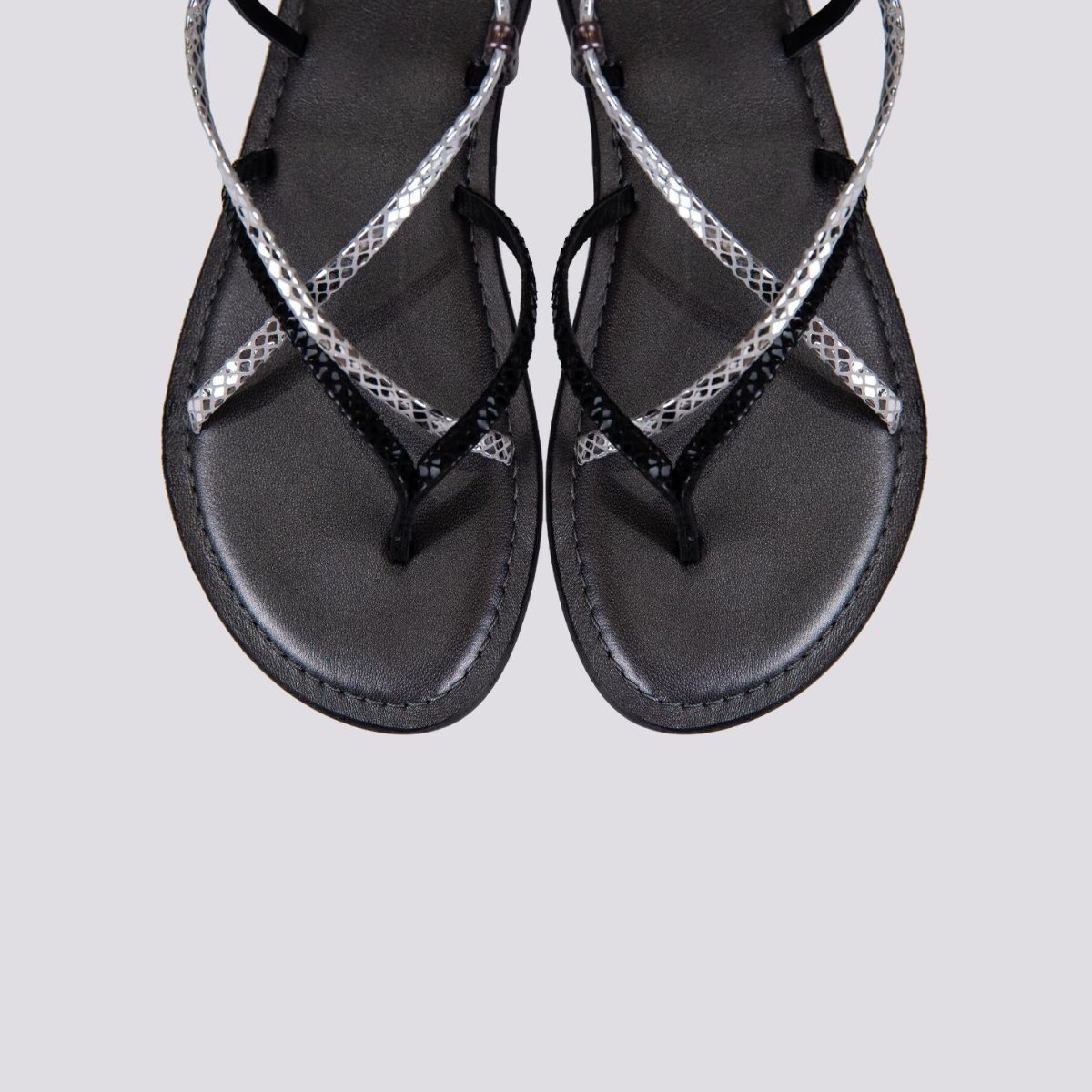 Sandalo in pelle stampata multicolor con lacci modello schiava - immagine 3