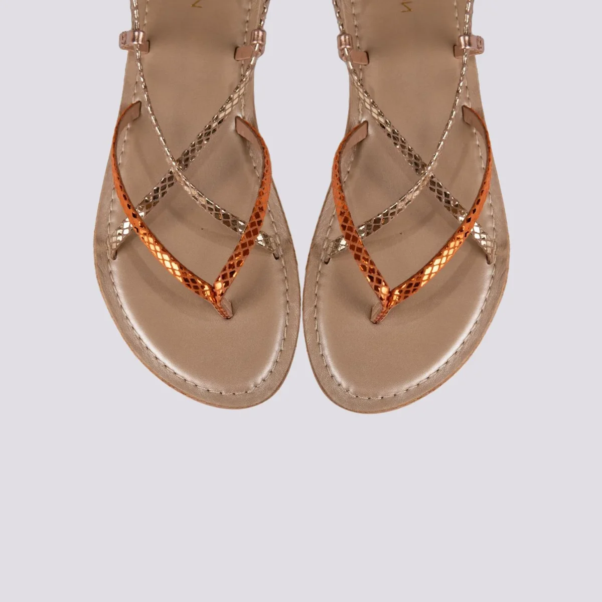 Sandalo in pelle stampata multicolor con lacci modello schiava - immagine 3