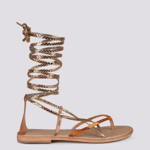 Sandalo in pelle stampata multicolor con lacci modello schiava