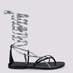 Sandalo in pelle stampata multicolor con lacci modello schiava