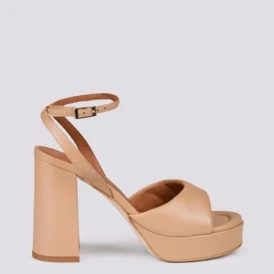 Sandalo platform in pelle beige con tacco spesso