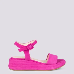 Sandalo zeppa con para in camoscio fucsia